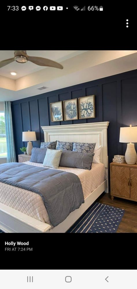 Blue Accent Walls, Beach House Bedroom, Bedroom Updates, Serene Bedroom, Master Decor, Accent Wall Bedroom, Dreamy Bedrooms, Elegant Bedroom, Master Bedrooms