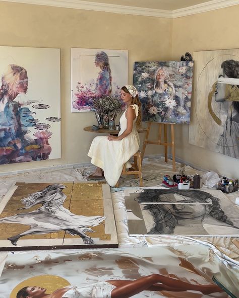 Some photos from the last months. Next week I will be out of the studio for summer break, but Im taking orders for October. I wish you all a lovely summer ☀️ #artist #contemporaryart #portraitpainting #artforyourhome #artistmother #artiststudio Canvas Aesthetic, Art Studio At Home, Girl Artist, Pallet Painting, Artist Aesthetic, Ap Art, Summer Break, Art Instagram, Dream Art