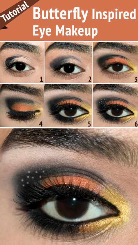 Butterfly Inspired Eye Makeup – Tutorial With Detailed Steps And Pictures Makeup Tutorials For Beginners, Gorgeous Eye Makeup, Eye Makeup Tutorials, Make Up Designs, Butterfly Makeup, Butterfly Eyes, Make Up Tutorials, Butterfly Costume, Halloween Tattoo