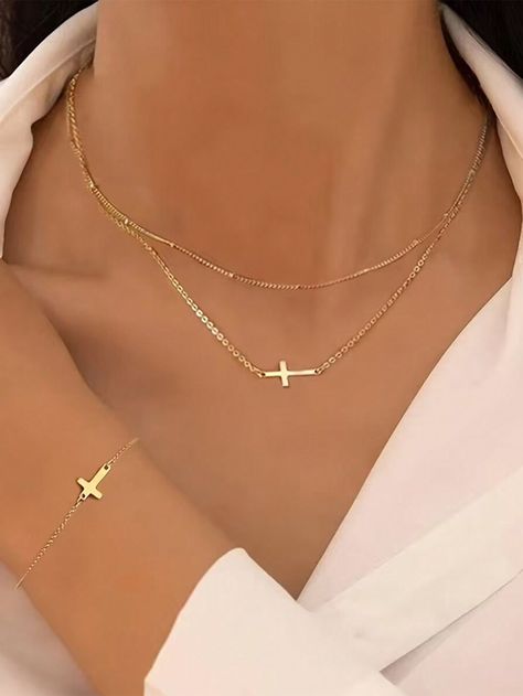 3pcs/2pcs Minimalist Faux Pearl Criss-Cross & Heart Shiny Bracelet Necklace Jewelry Set For Women, Gift For Birthday, Holiday, Party, Daily Wear Yellow Gold Fashionable        Women Fashion Jewelry, size features are:Bust: ,Length: ,Sleeve Length: Shiny Bracelets, Dating Gifts, Cross Heart, Cute Cardigans, Women's Jewelry Sets, Watches Women Fashion, Cross Jewelry, Beach Accessories, Gift For Birthday