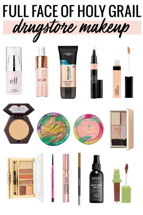 Full face of holy grail makeup - the best drugstore makeup #makeup #beautyblogger #drugstoremakeup #makeuptutorial On The Go Makeup, Holy Grail Makeup, Matte Make Up, Makeup Cantik, Drugstore Makeup Tutorial, Makeup 2018, Natural Hair Mask, Best Drugstore Makeup, Make Up Tutorials