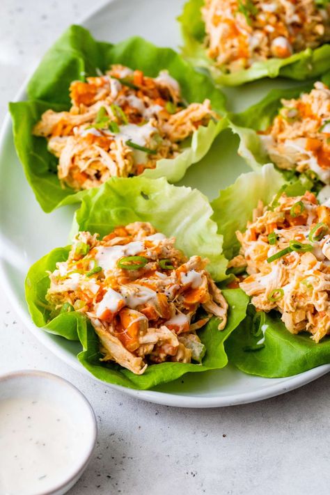 This easy-to-make buffalo chicken salad is packed with fresh veggies, lean protein and simple toppings like blue cheese. Buffalo Chicken Healthy Recipes, Buffalo Chicken Salad Wrap, Healthy Salad With Chicken, Buffalo Chicken Healthy, Buffalo Chicken Lean And Green, Buffalo Chicken Salad Meal Prep, Buffalo Chicken Salad Healthy, Healthy Buffalo Chicken Wraps For Lunch, Sweet Green Buffalo Chicken Salad