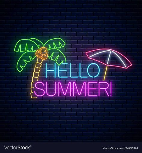 Dark Brick Wall, Logo Online Shop, Palm Tree Vector, Neon Summer, Neon Signs Quotes, Background Summer, Neon Words, Summer Banner, Tree Vector