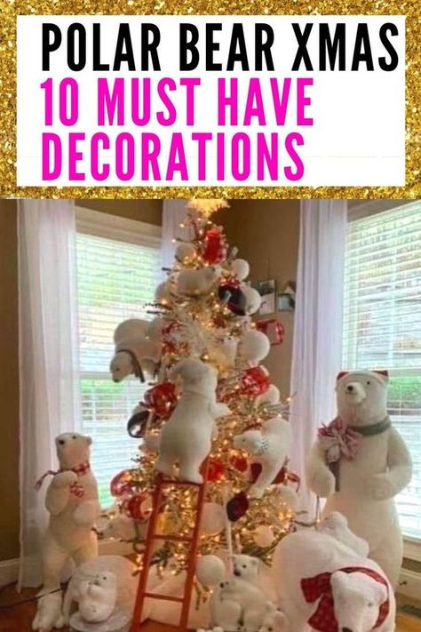 10 Must Have Polar Bear Decorations. Get the look with these 10 must have polar bear decorations. Polar Bear Decorations, Small White Christmas Tree, Polar Bear Christmas Tree, Polar Bear Express, Polar Bear Christmas Decorations, Polar Bear Theme, Bear Decorations, Bear Christmas Tree, Polar Bear Craft