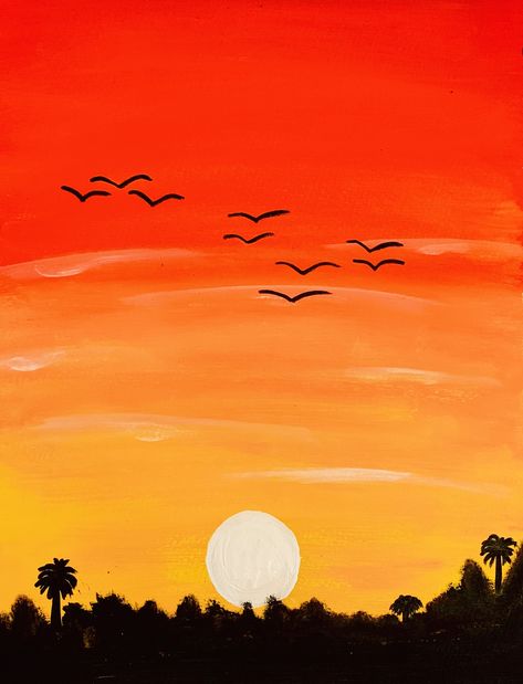 Sun Set Canvas Painting, East Sunset Painting, Sunny Day Painting Easy, Sun Rise Canvas Painting, Sunset On Canvas Easy, Sunrise Drawing Oil Pastel, Paiting Aesthetic Ideas Easy Sunset, Drawing Ideas Easy Sunset, Sunrise And Sunset Paintings