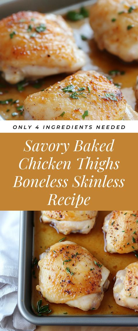 Image for Savory Baked Chicken Thighs Boneless Skinless Recipe Light Chicken Thigh Recipes, Chicken Thigh No Bone Recipes, Simple Boneless Chicken Thigh Recipes, Roasted Chicken Thighs Boneless Skinless, Boneless Skinless Chicken Thighs In Oven, Slow Cooker Chicken Thighs Boneless, Crockpot Chicken Thigh Recipes Boneless, Baked Chicken Thighs Boneless Skinless, Boneless Thigh Recipes