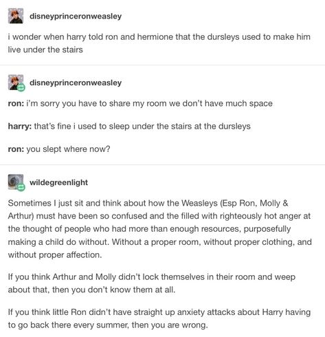 Ron learning that Harry was abused and lived under the stairs at the Dursleys’ Harry And The Dursleys, Harry Potter Dursleys, Harry Potter The Dursleys, The Dursleys, Fred And George Weasley Fan Art, Harry Potter Things To Ask Siri, Weasley Siblings Headcanons, Harry Potter And The Dursleys Headcanon, Ron And Hermione