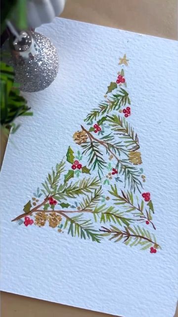 Merry Christmas Watercolor, Watercolor Christmas Cards Diy, Christmas Stock Photos, Watercolor Postcard, Watercolor Christmas Tree, Christmas Tree Art, Family Christmas Cards, Diy Watercolor Painting, Christmas Tree Painting