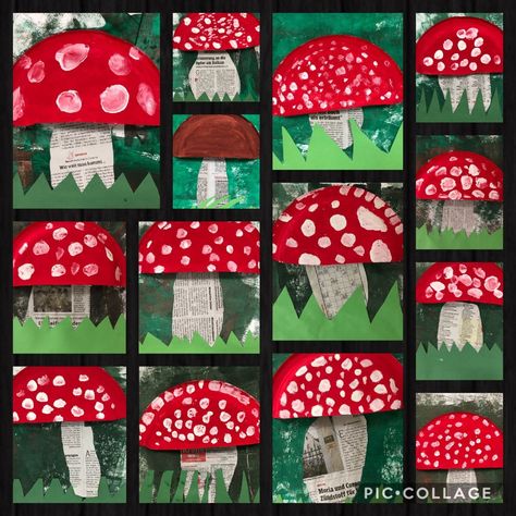 Mushroom Art Projects, Mushroom Preschool Activities, Fall Art Projects, Elementary Art Projects, Autumn Crafts, Kindergarten Art, Art Lessons Elementary, School Art Projects, Classroom Crafts