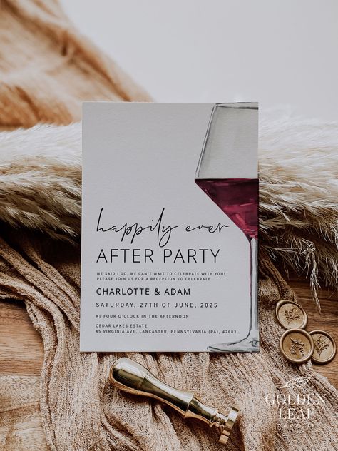 After Party Invitation, Happily Ever After Party, Ever After Party, Modern Elopement, Elopement Announcement, Reception Party, Party Invite Template, After Party, Wedding Invitation Templates