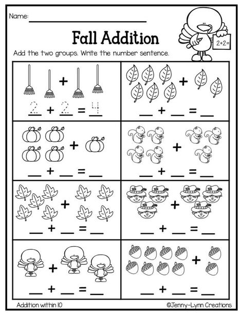 Addition With Pictures, Kindergarten Pumpkin, Easy Math Worksheets, Holiday Math Worksheets, Kindergarten Math Addition, Pumpkins Kindergarten, Fall Addition, Addition Worksheet, Homework Worksheets