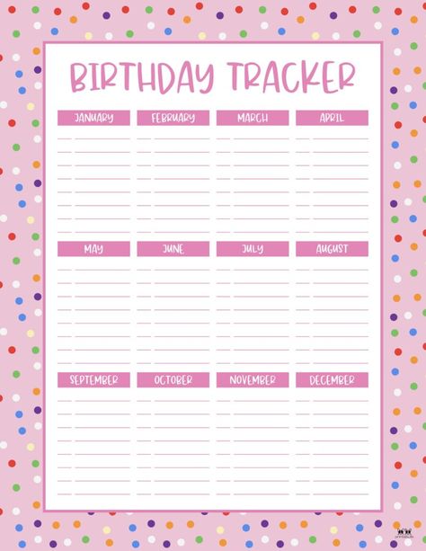 Track the birthdays of your loved ones or students each year with any of these 20 FREE birthday calendars and trackers. Print from home! Birthday Tracker Printable Free, Family Birthday Calendar, Birthday Tracker, Student Birthdays, Bullet Journal Ideas Templates, Classroom Birthday, Perfect Birthday Party, Office Birthday, Monthly Budget Planner