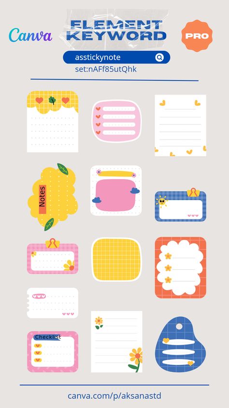 Sticky Note Illustration Pack - Canva Element Note Illustration, Canva Free Elements, Journal Elements, Stationery Obsession, School Study Ideas, Pixel Font, Keyword Elements Canva, Elements Canva, Canva Element Keyword