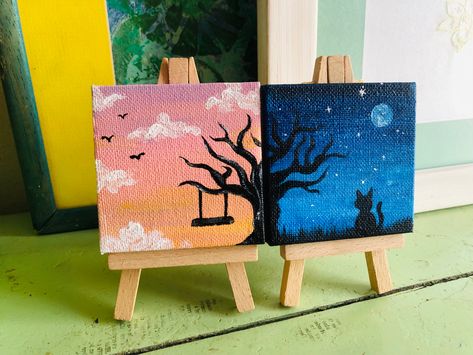 2 Small Canvas Painting Ideas, Big Canvas Painting Ideas Couple, Mini Canvas Art For Teacher, Painting Ideas On Canvas For Mimi, Painting For Square Canvas, Medium Painting Ideas On Canvas, 3 Mini Canvas Paintings, Mini Canvas Art 3x3, Mini Canvas Art Aesthetic Acrylic