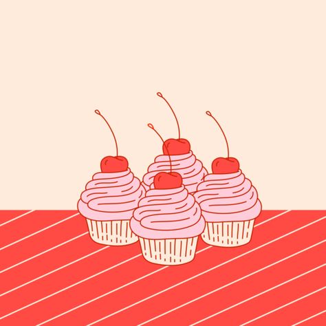 Mixkit. Awesome HD Videos and Art, for you to use, completely free of charge! Pink and red cupcakes with a cherry on top https://mixkit.co/art/36 Cheesecake Graphic Design, Cherry Illustration Cute, Cherry Cake Illustration, Cupcake Illustration Cute, Cupcake Digital Art, Lego Humor, Doodling Ideas, Cupcake Illustration, Red Cupcakes