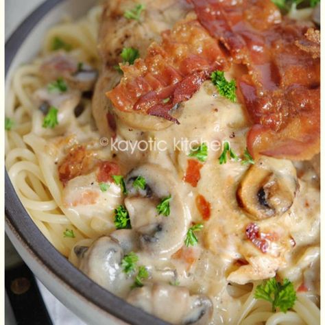 Country Club Chicken from Kayotic Kitchen Recipe | Just A Pinch Recipes Crock Pot Recipes, Chicken Main Dishes, Poultry Recipes, Linguine, Spaghetti Squash, Comfort Foods, Main Meals, Turkey Recipes, Main Dish Recipes