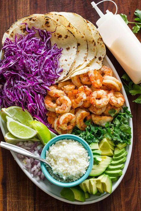 Shrimp Cabbage, Shrimp Taco Sauce, Easy Shrimp Tacos, Gluten Free Corn Tortillas, Sauce Ideas, High Protein Lunch, Shrimp Taco, Spicy Shrimp Tacos, Shrimp Taco Recipes