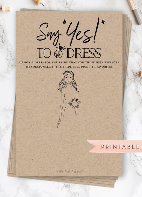 Say Yes to the Dress . Guess Draw the Dress . Printable Bridal Shower Fun Game . Rustic Kraft Black and White . Instant Digital Download Rustic Bridal Shower Games, Bridal Shower Decorations Diy, Say Yes To The Dress, Bridal Shower Planning, Event Planning Tips, Printable Bridal Shower Games, Dream Destination Wedding, Fall Bridal Shower, Bridal Shower Brunch