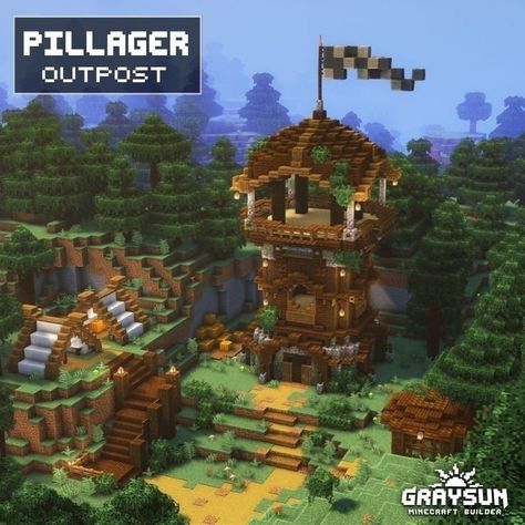 Minecraft Pillager Outpost Ideas, Minecraft Outpost Ideas, Minecraft Pillager Outpost, Minecraft Outpost, Woodland Mansion, Minecraft Bases, Casa Minecraft, Fantasy Minecraft, Minecraft Creator