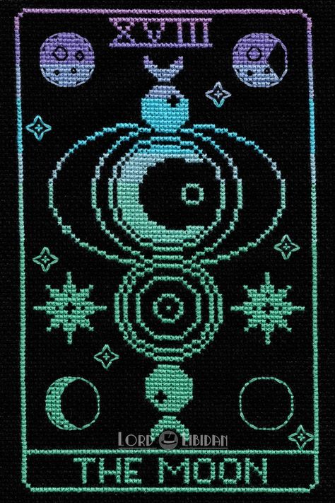 Tarot Card Crochet Blanket, Cross Stitch Tarot Pattern, Tarot Card Cross Stitch Pattern Free, Cross Stitch Patterns Pixel, Free Witchy Cross Stitch Patterns, Tarot Card Tapestry Crochet, Pixel Tarot Card, Tarot Card Pixel Art Grid, Cool Cross Stitch Patterns Free