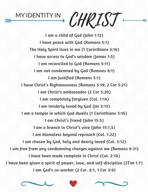 Identity In Christ Verses, Identity In Christ For Kids, My Identity In Christ, Scripture Writing Plans, Scripture Writing, Christian Affirmations, My Identity, Bible Study Plans, Christian Bible Study