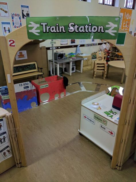 Train Station Pretend Play, Train Role Play Eyfs, Train Station Role Play Eyfs, The Train Ride Eyfs Activities, Train Station Dramatic Play, Role Play Eyfs, Transportation Crafts, Rail Transport, Station Activities