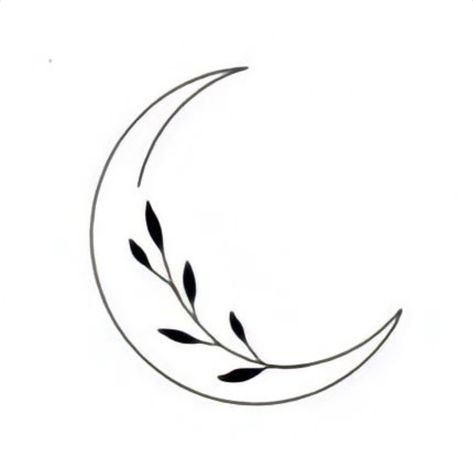 1 Square Inch Tattoo, Leaf And Moon Tattoo, Crescent Moon Tattoo Flowers, Moon Leaves Tattoo, Small Moon Tattoos For Women Simple, Leafy Moon Tattoo, Cresent Moon Tatoos, Simple Moon Tattoo Designs, Small Witchy Tattoos For Women