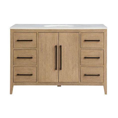 AllModern Felicity 48'' Single Bathroom Vanity with Quartz Top & Reviews | Wayfair Statuario Quartz, Bathroom Vanity Single Sink, Bathroom Vanity Single, Calacatta Gold Quartz, Vanity Single Sink, 48 Inch Bathroom Vanity, Mirror Backsplash, Natural Living Room, Primary Bath