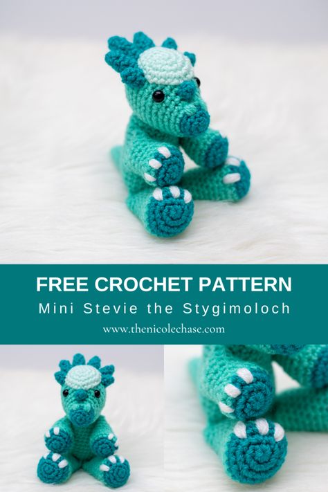 Mini Stevie the Stygimoloch - Free Crochet Pattern — Nicole Chase Free Dinosaur Crochet Pattern, Crochet Dinosaur Pattern Free, Dinosaur Crochet Pattern, Free Crochet Patterns For Beginners, Dinosaur Crochet, Crochet Dinosaur Patterns, Crochet Patterns Free Beginner, Crochet Dinosaur, Pola Amigurumi