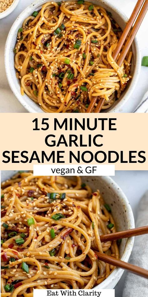 Garlic Sesame Noodles, Plats Healthy, Sesame Noodles, Noodle Recipe, Health Dinner Recipes, Gluten Free Recipes Easy, Gf Recipes, Vegan Dinner Recipes, Few Ingredients