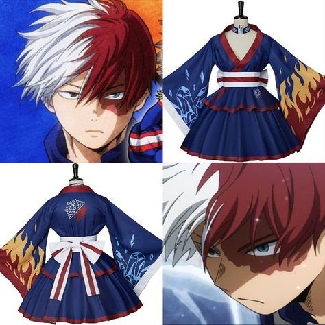 MHA Shoto Todoroki Cosplay Kimono Dress, is made of high-quality polyester fiber, breathable, and soft. Comes with a top, skirt, and belt. Comes in 7 different sizes. Perfect for anime conventions like Comic Con, Anime Expo, and can be worn as a Halloween costume. Click on link to view item! Anime Convention Outfits, Kimono Dress Outfit, Comic Con Outfits, Todoroki Cosplay, Convention Outfits, Cute Kimonos, My Hero Academia Cosplay, Cosplay Cute, Costume For Women