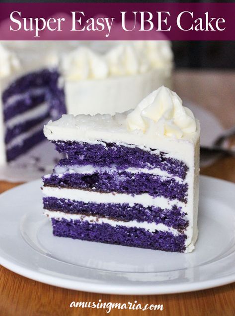 This Easy Ube Cake Recipe is for the non-bakers, the small city residents without a Filipino bakery, and people who don’t have much time but still want some good ole’ pinoy sweet Ube Cake.  Cake Mix is used for this recipe to make it easier for the amateur baker.  The result is a cake that’s sweeter in flavor with a denser texture compared to the Filipino version.  #ube recipe #ubecakerecipe #ubecakefilipinodesserts #easyubecake #amusingmaria Easy Ube Cake Recipe, Purple Yam Cake, Ube Recipe, Ube Desserts, Ube Dessert Recipe, Ube Dessert, Phillipino Food, Yam Cake, Ube Cake