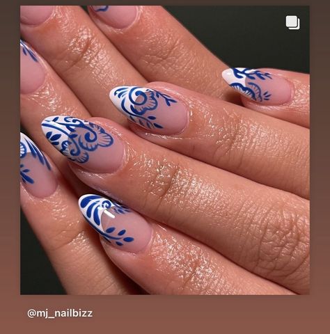 Blue Mosaic Nails, Blue Paisley Nails, Blue And White China Nails, Turkish Nails, Pottery Nails, Barcelona Nails, Spanish Nails, Mediterranean Nails, Talavera Nail Art