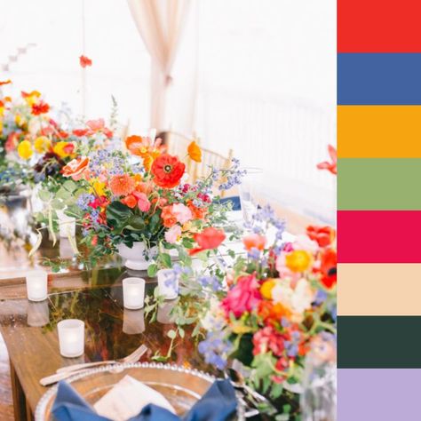 Bright Wedding Colour Palettes, Winter Wedding Bright Colors, September Wedding Colors Bridesmaid Dress, Bright Wedding Color Schemes Fall, Scandinavian Summer Wedding, Primary Color Wedding Palette, Summer Wildflower Color Palette, Texas Wildflower Color Palette, Bold Fall Wedding Colors