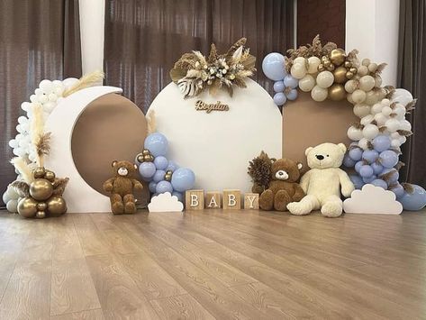 1 Year Baby Boy Birthday Decoration, Baby Shower Stage Decorations, Teddy Bear Party Ideas, Teddy Theme, First Birthday Decorations Boy, Pink Birthday Decorations, Baby Birthday Party Theme, Bear Baby Shower Theme, Baby Backdrop