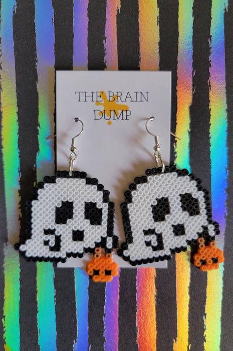 TheBrainDumpShop - Etsy UK Ghost Perler Beads, Hama Beads Jewelry, Hama Beads Halloween, Perler Earrings, Perler Bead Designs, Mini Boo, Hama Art, Rainbow Loom Designs, Hamma Beads