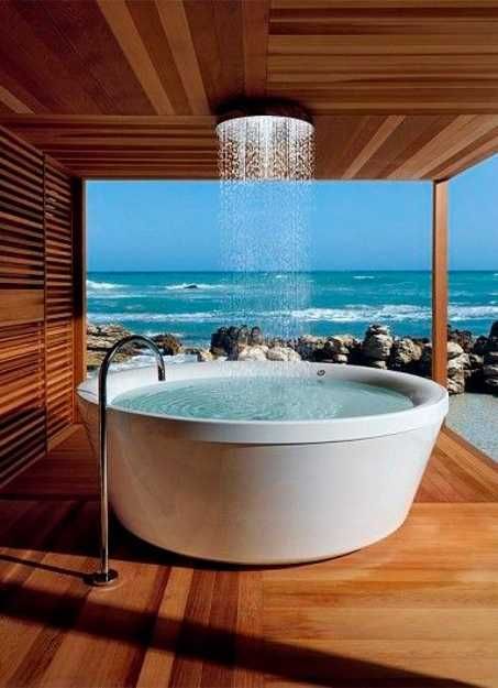 Modern bathroom designs are luxurious and comfortable, blending elegant and artistic materials with contemporary comfort and convenience. Stylish and classy bathroom design ideas include warm-colored Outdoor Tub, Outdoor Baths, Condo Ideas, Bathroom Images, Outdoor Bathrooms, Tub Shower, Bathroom Spa, Dream Bathrooms, Vintage Bathroom