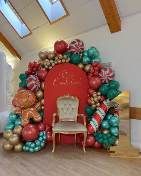 Balloons & Event Decor! on Instagram Photos With Santa, Candy Cane Gingerbread, Backdrop For Photos, Christmas Party Planning, Christmas Party Backdrop, Candy Balloons, Christmas Balloon Decorations, Holiday Balloons, Deco Ballon