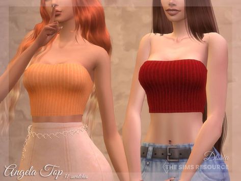 Tube Bandeau Ribbed Top - 31 swatches Simple Midi Dress, Cute Tube Tops, Maxis Match Cc, Cc Folder, Best Mods, Female Clothing, Cc Sims, Cc Finds, Strapless Tops