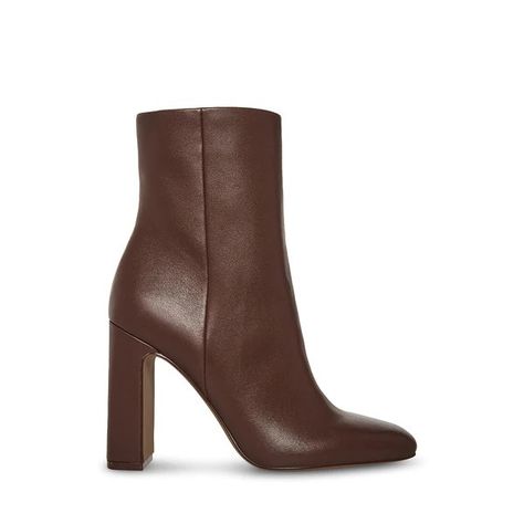 Brown Heeled Boots, Women's Booties, Steve Madden Store, Sleek Chic, Monochrome Design, Winter 23, Leather Block Heels, Fashion Heels, 4 Inch Heels