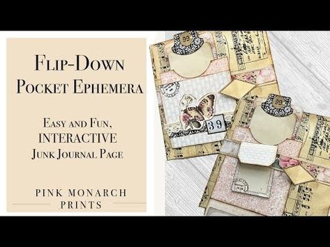 Easy, Interactive Junk Journal Page with ALL the Extras!!! Bellyband, Pocket, Flip-Down Pockets! Fun - YouTube Junk Journal Pockets And Tucks, Journal Pockets, Journal Elements, Journal Books, Diy Journal Books, Journal 3, Vintage Junk Journal, Journal Page, Diy Journal