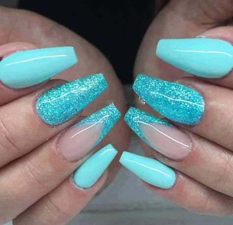 Tiffany Blue Nails, Nails Light Blue, Nails Short Acrylic, Turquoise Nails, Blue Acrylic Nails, Nails Blue, Nails Glitter, Acrylic Nails Coffin Short, Summer Acrylic Nails