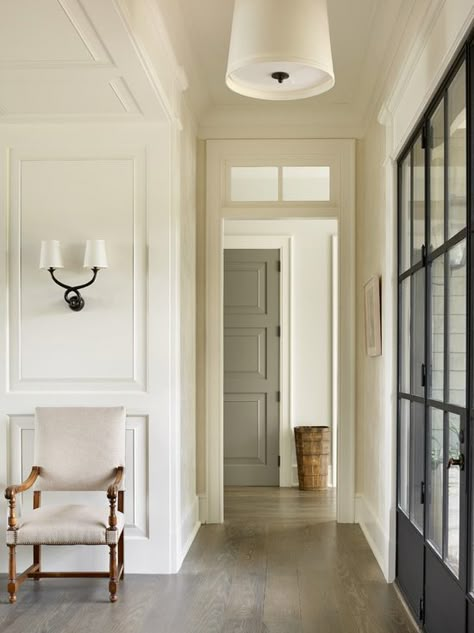 SW Alabaster and BM Kendall Charcoal. Entry Inspiration, Beth Webb, Atlanta Condo, Georgiana Design, Grey Doors, Biophilic Design, Kiawah Island, Entryway Ideas, White French