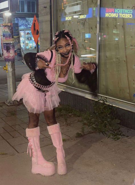 #pink #black #platforms #fishnets #lace #pinkhair #corset #romanticgoth #goth #accessories #fashion #alternativefashion #alternativegirl #fashion #outfitideas #outfit Pastel Goth Black Women, Pink Black Outfit Aesthetic, Pink Fishnet Outfit, Fishnet Outfit Aesthetic, Pink Grunge Outfits, Pink Punk, Pink And Black Outfit, Pink Goth Outfits, Pink And Black Goth