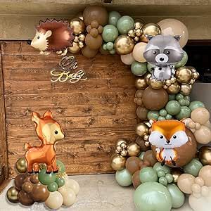 Brown Balloons, Baby Shower Balloon Arch, Forest Animal Baby Shower, Woodland Creatures Baby Shower, Jungle Decorations, Baby Shower Garland, Woodland Baby Shower Decorations, Forest Baby Showers, Animal Baby Shower Theme