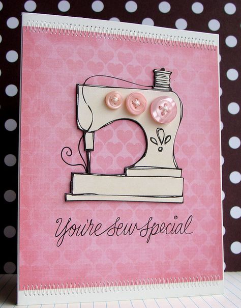 You're Sew Special by Lucy Abrams, via Flickr Sewing Cards, Fabric Cards, Making Greeting Cards, Button Cards, Button Crafts, Hero Arts, Creative Cards, Scrapbook Cards, Greeting Cards Handmade