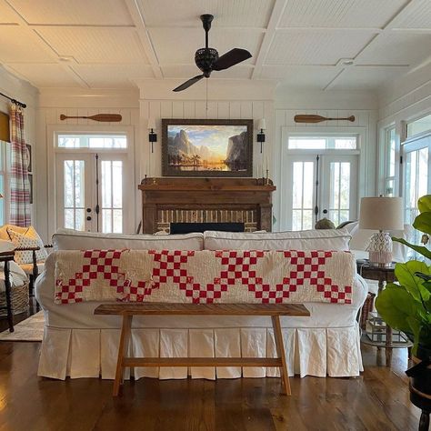 Come be inspired by these five warm and cozy rooms in this week's edition of Sunday Strolls & Scrolls 4 Season Room Dining, Slip Covered Sofa, Covered Sofa, Cozy Rooms, J Smith, Cozy Room, Cozy Cottage, House Inspo, Living Room Inspiration