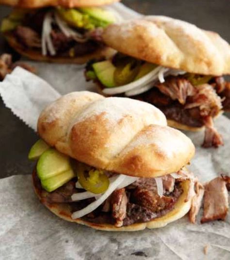 Tortas de Carnitas — Nick Malgieri Sandwiches Without Bread, Mexican Tortas Recipe, Mexican Tortas, Tortas Sandwich, Mexican Sandwich, Best Mexican Food, Torta Recipe, Boneless Pork Shoulder, Best Mexican Recipes