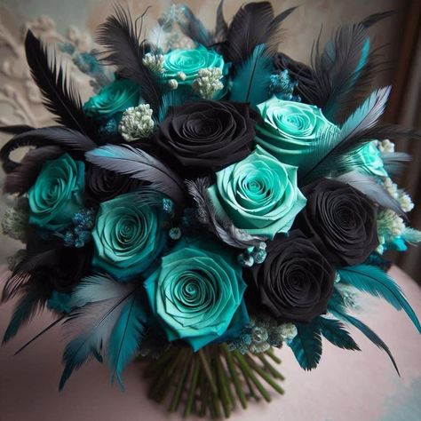 Black Teal Gold Wedding, Black And Turquoise Western Wedding, Dark Turquoise Wedding Theme, Teal And Black Wedding Ideas, Black And Teal Wedding Theme, Dark Teal Wedding Colors, Beach Theme Graduation Party, Teal And Black Wedding, Teal Gold Wedding