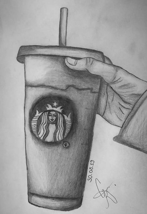 Pencil art, drawing, Starbucks, art Starbucks Drawing Sketches, Starbucks Art Drawing, Starbucks Sketch, Starbucks Cup Drawing, Starbucks Drawing, Easy Still Life Drawing, Starbucks Cake Pops, Glass Drawing, Pencil Creative